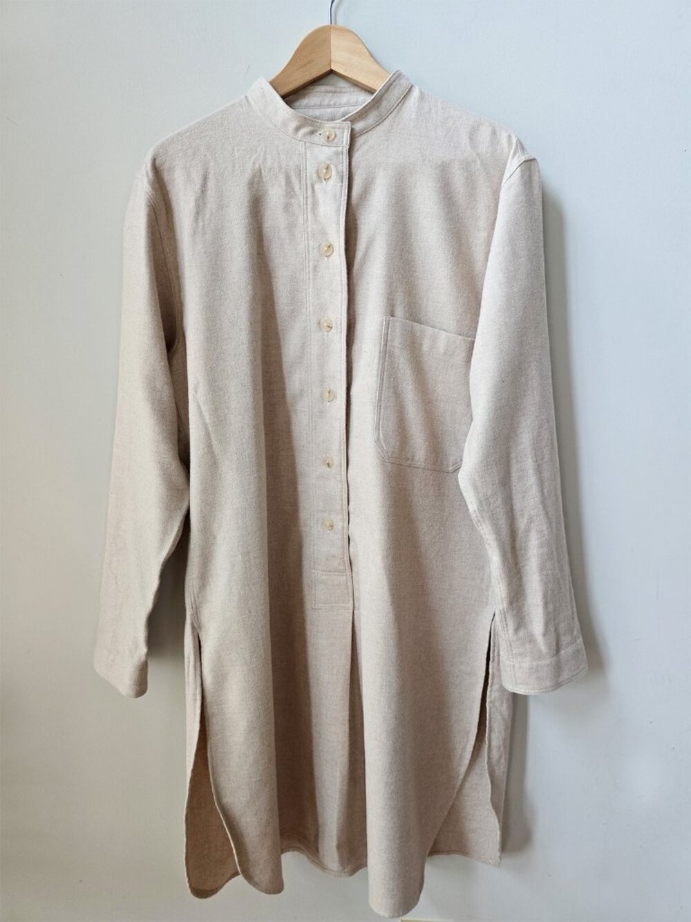 Scandi Closed Denim Germany Light Beige Cotton Flannel Tunic Shirtdress Large L